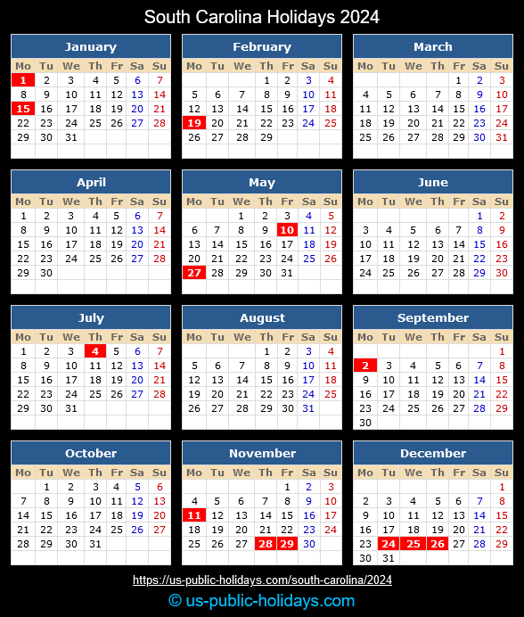 South Carolina State Holidays 2024 Calendar